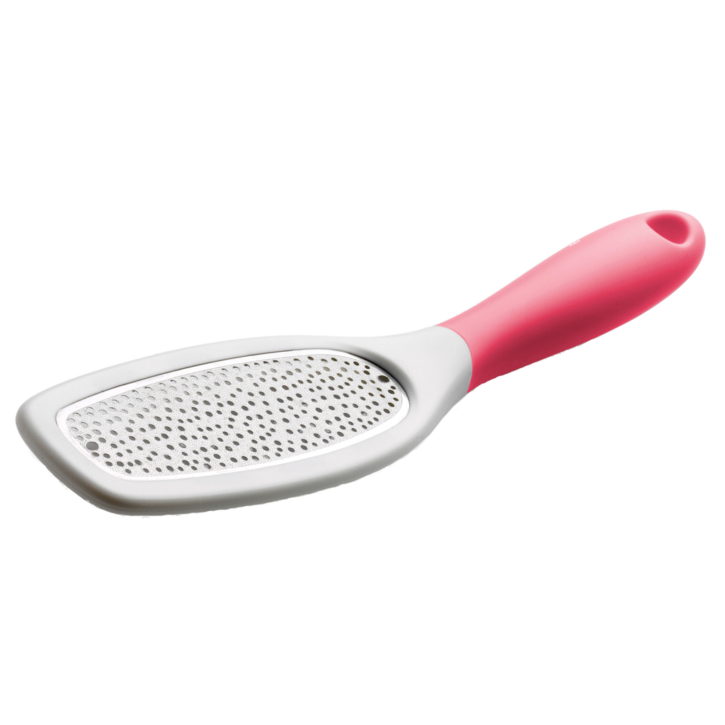 Pink dual-sided foot file with ergonomic handle for easy use and effective foot care.