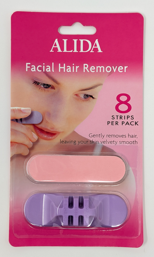 Alida Facial Hair Remover packaging with pink and purple design