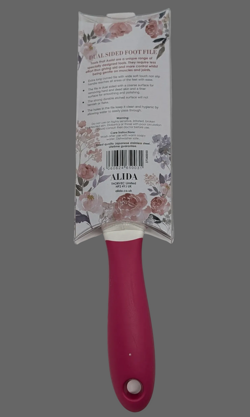 Alida Foot file with floral design packaging on a white background